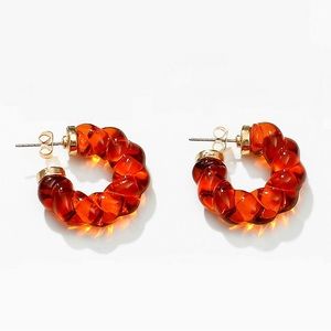 18K Gold Twisted Hoop Earrings*Amber Orange*Chunky Earrings*Waterproof